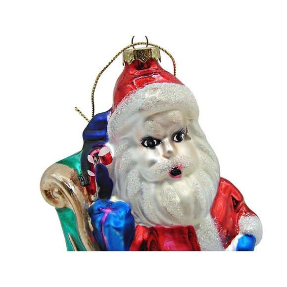Vintage Glass Christmas Holiday Ornament Santa Sleigh Gifts Tree Hanging 6" - Picture 2 of 12
